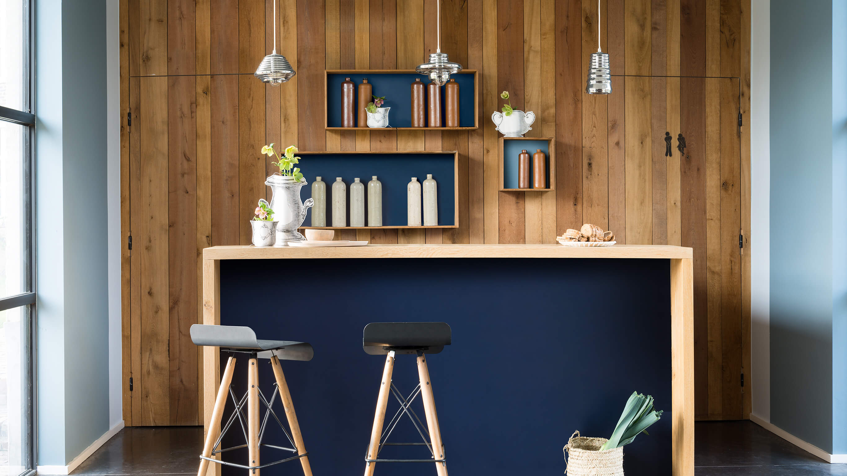 Interior pine wall Pine wall in modern living space